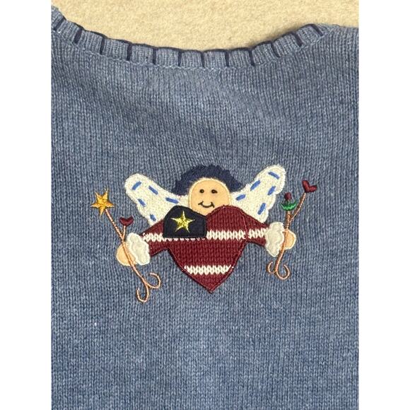 Christmas Sweater Vest America USA Snowman Santa Star Angel Blue Sz 3X Granny - Picture 7 of 8